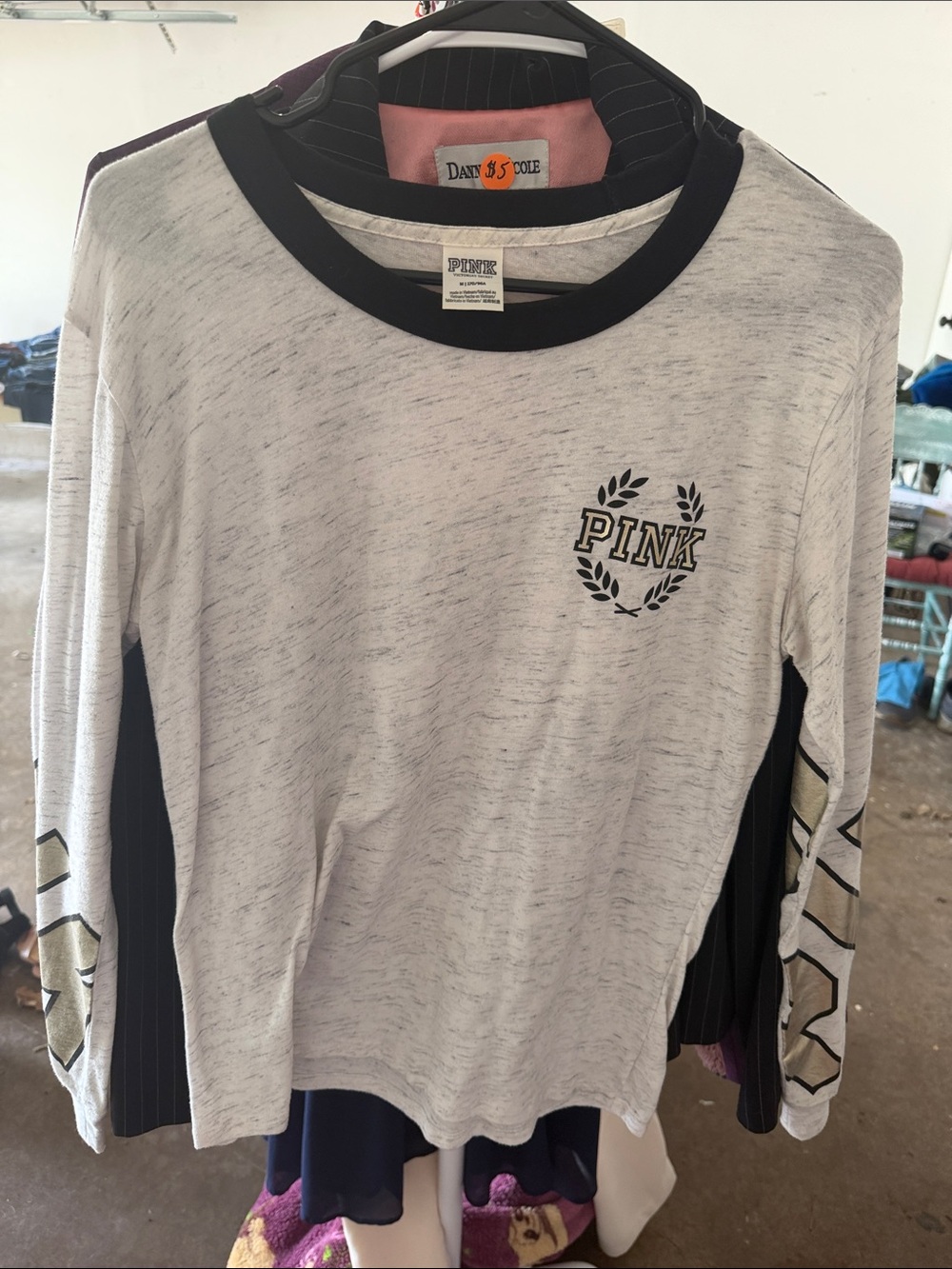 Victoria's Secret PINK Long Sleeve Tee in White with Black Trim